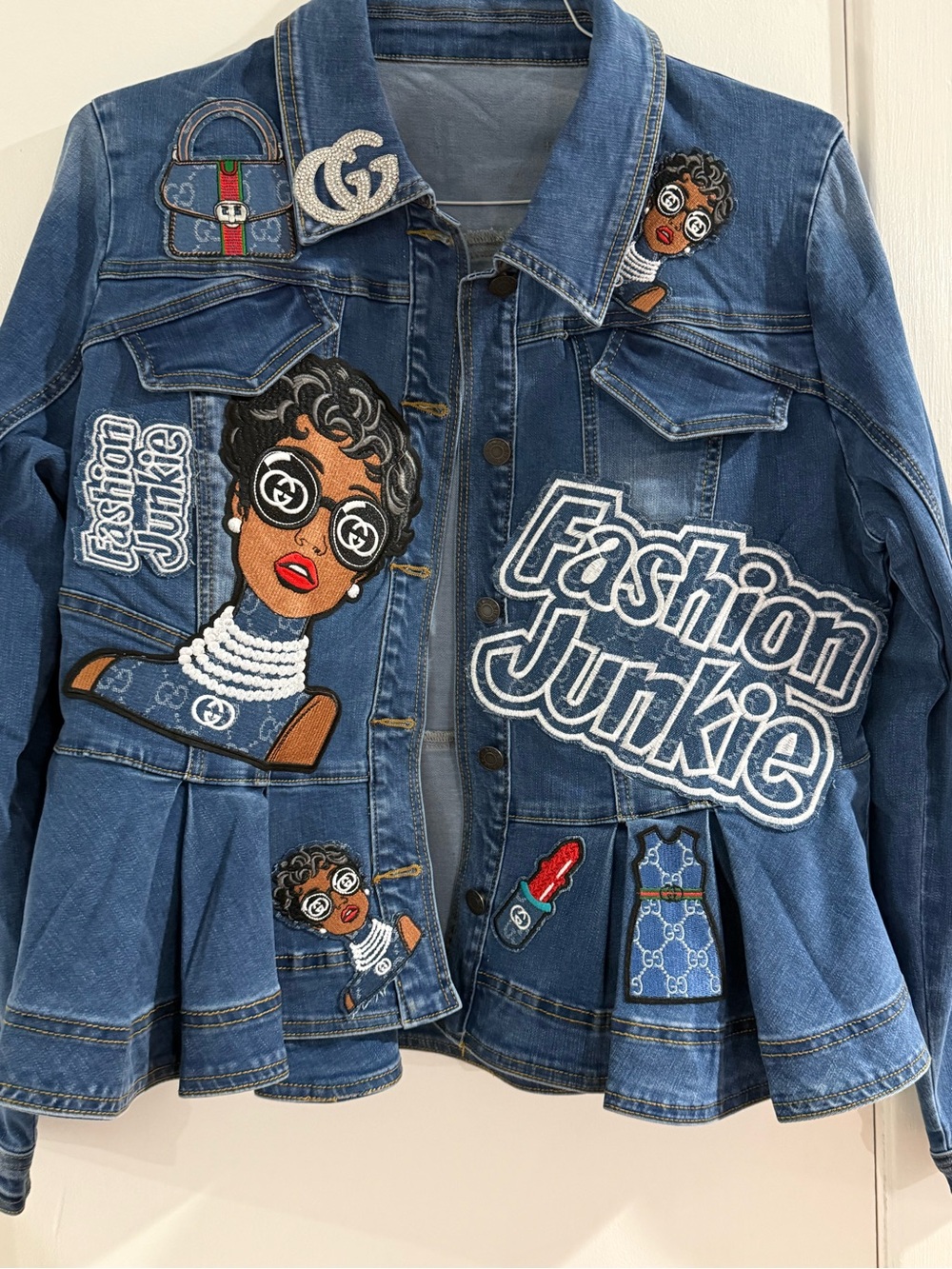 New Embroidered Denim Jacket "Fashion Junkie" - Blue - Picture 3 of 4